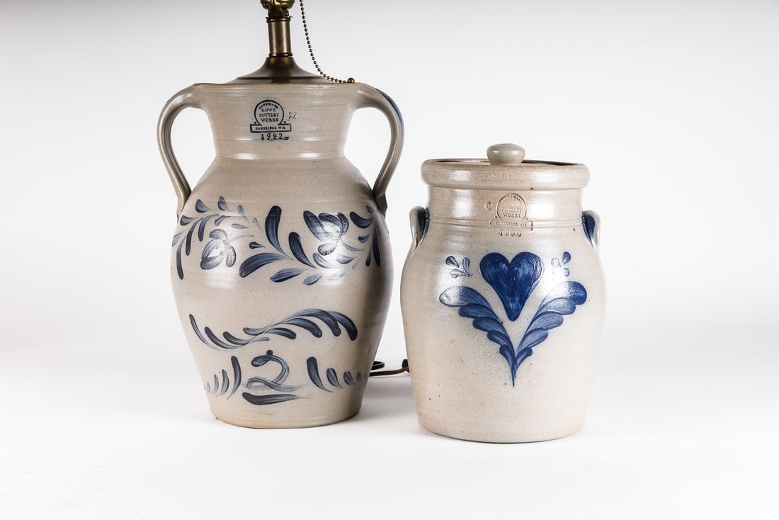 TWO REPRODUCTION STONEWARE ITEMS BY ROWE POTTERY WORKS. (1 of 19)