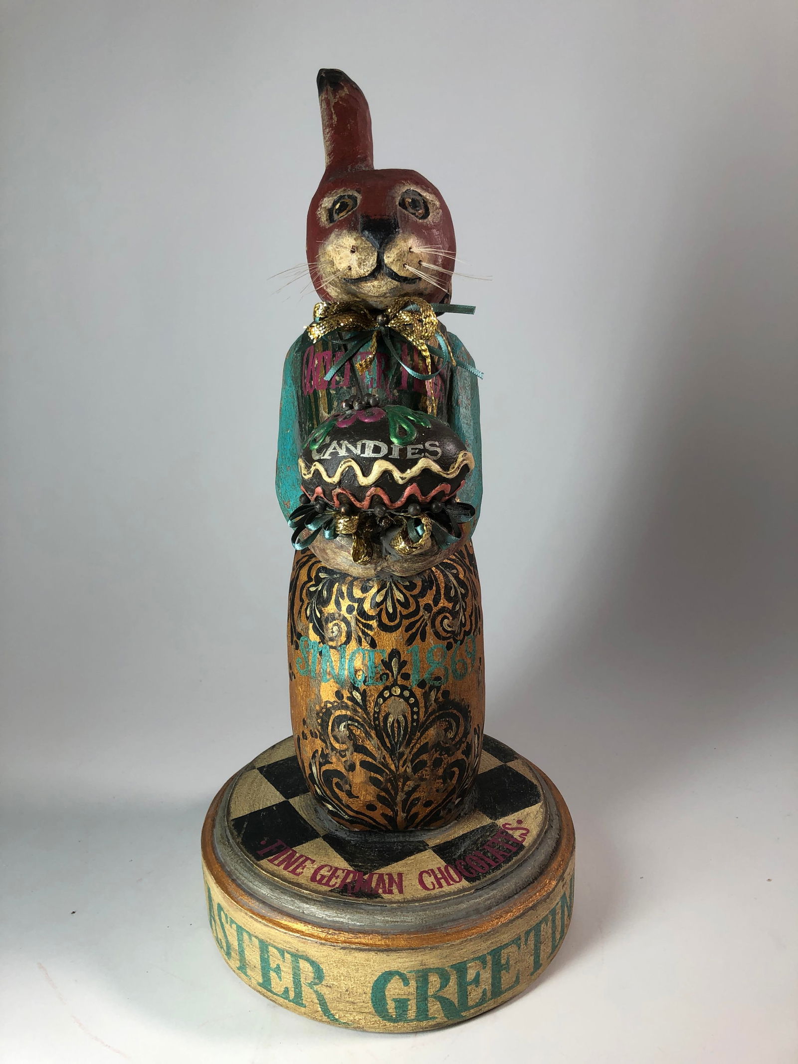 FOLK ART CARVED AND PAINTED EASTER-THEMED FIGURINE BY P. SCHIFFERL. (1 of 5)