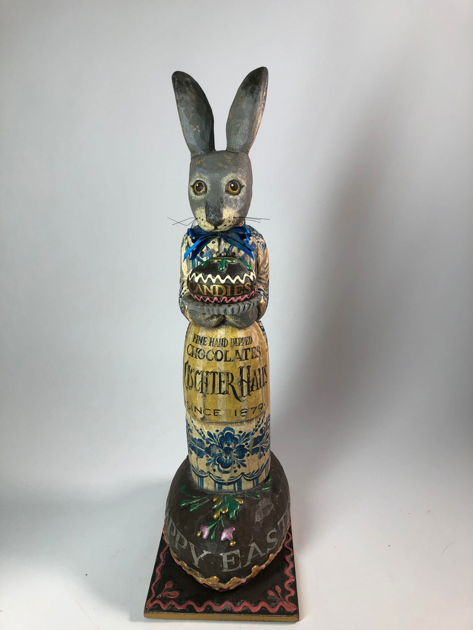 FOLK ART CARVED AND PAINTED EASTER FIGURINE BY P. SCHIFFERL. (1 of 5)