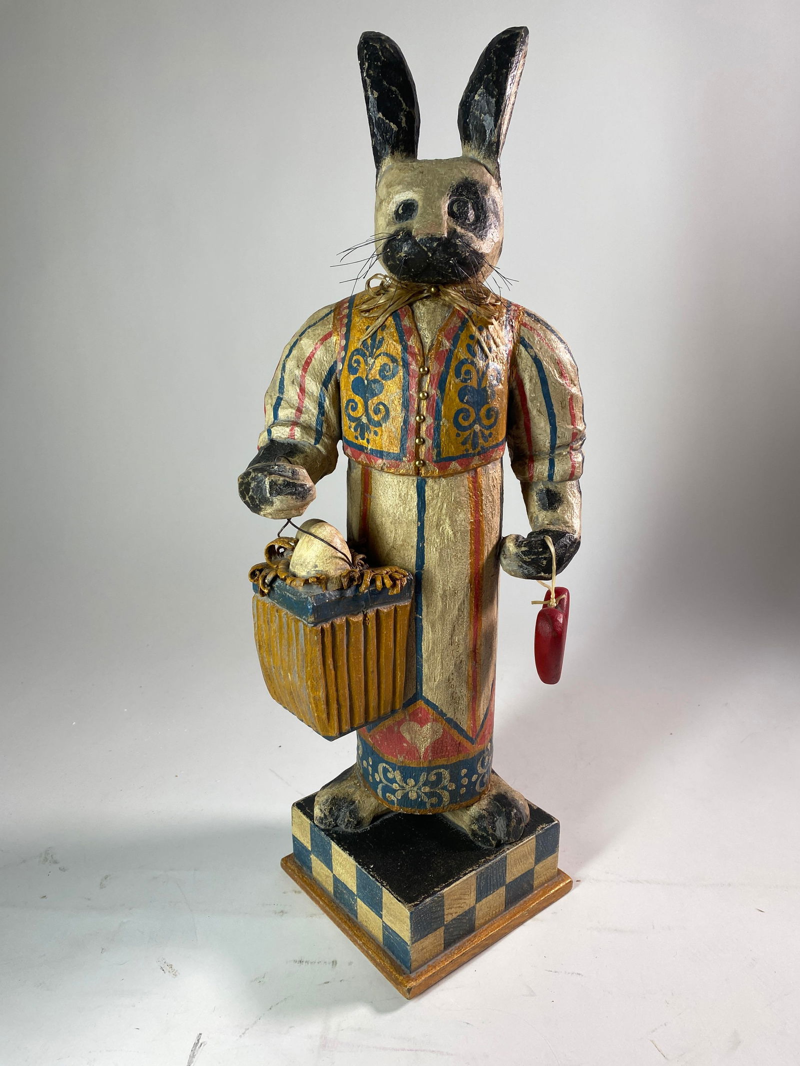 FOLK ART CARVED AND PAINTED EASTER-THEMED FIGURINE BY P. SCHIFFERL. (1 of 4)