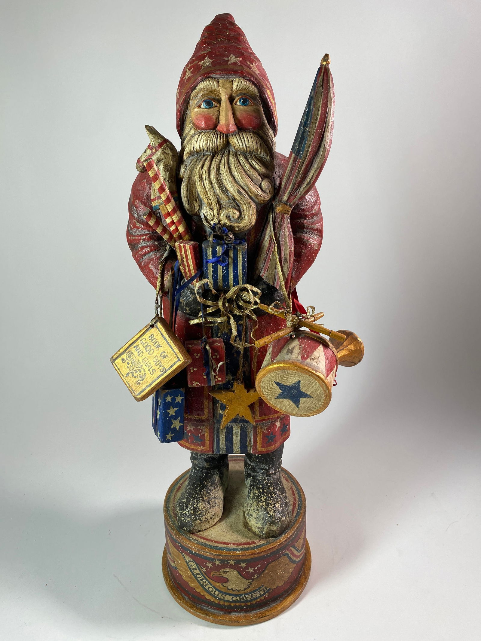 LARGE CARVED AND PAINTED FOLK ART CHRISTMAS FIGURE BY P. "PAM" SCHIFFERL. (1 of 9)
