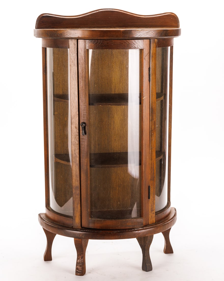 MINIATURE CURIO CABINET WITH CURVED FRONT. (1 of 8)