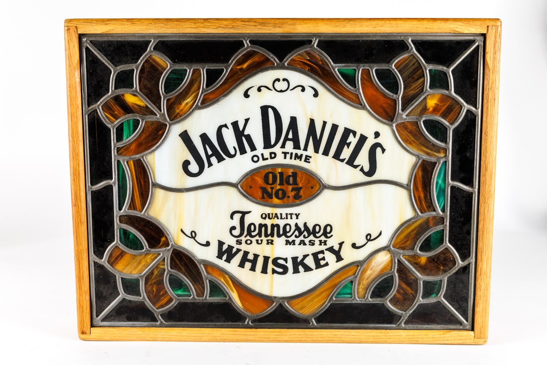 MID-CENTURY STAINED GLASS JACK DANIEL'S ADVERTISING SIGN. (1 of 6)