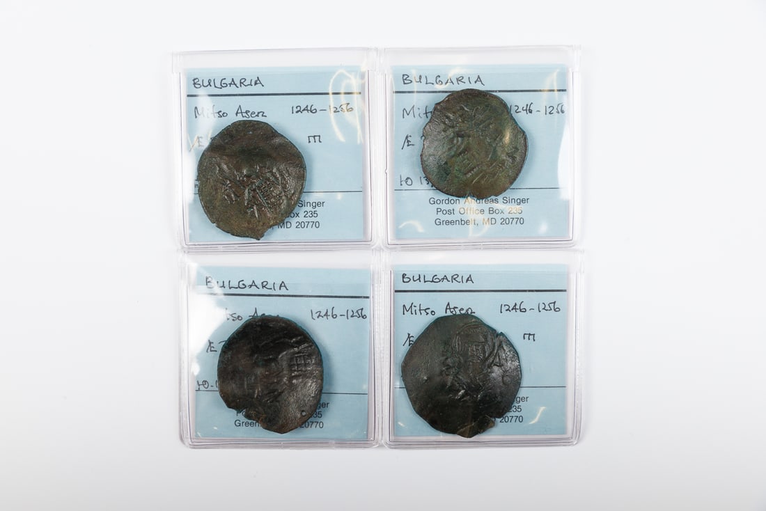 WORLD COINS AND CURRENCY: GROUP OF MEDIEVAL COINS.: Bulgarian, 13th Century. Mitso Asen (1256-1257). Four trachy.Ex Dr. Gordon Andrew "Andy" Singer, Greenbelt, MD.