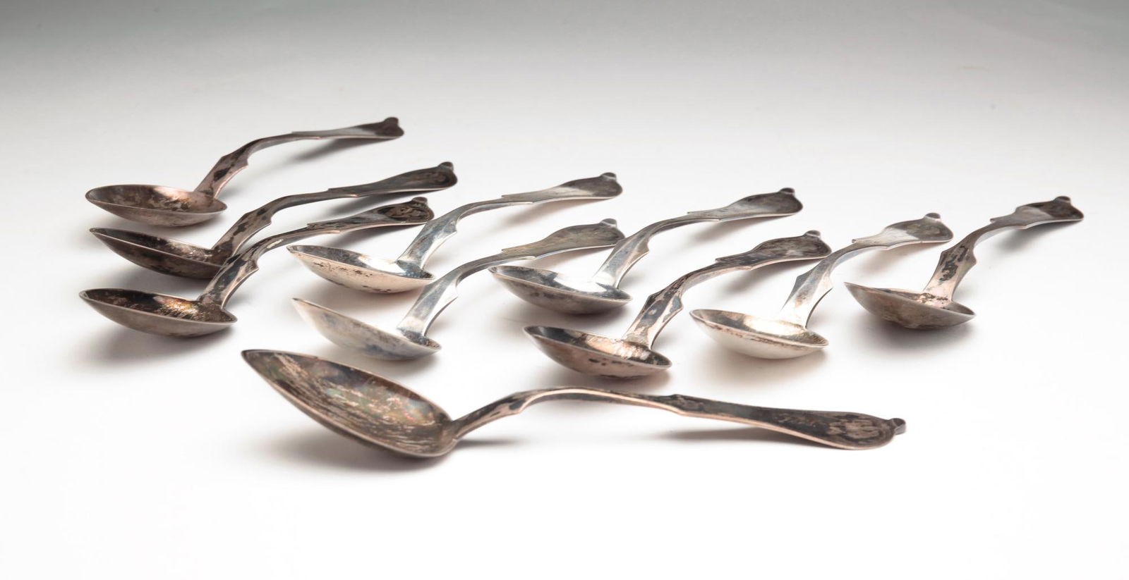 TEN B. ALLEN AND FRIED COIN SILVER SPOONS. (1 of 5)