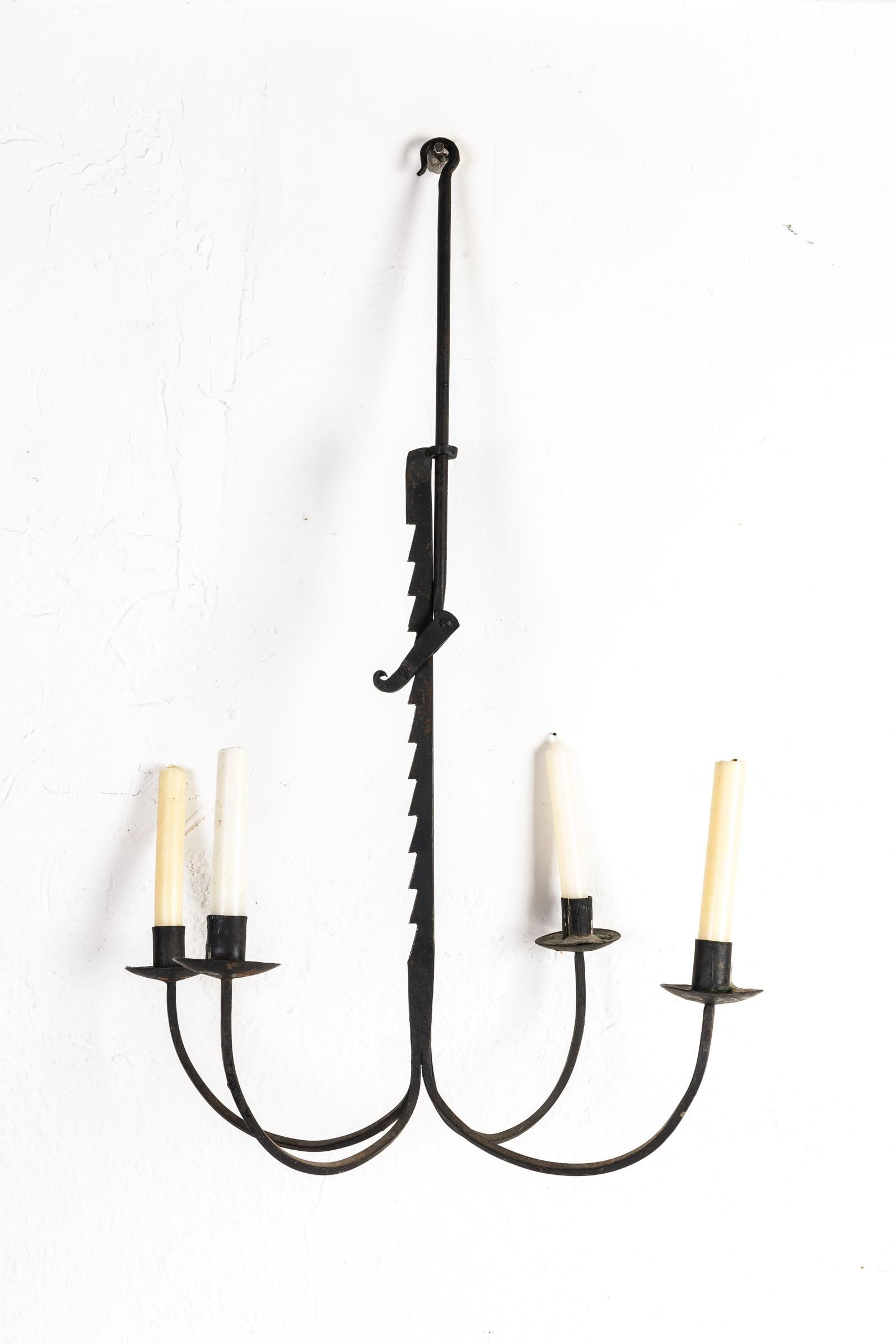 WROUGHT IRON CANDLE CHANDELIER WITH TRAMMEL. (1 of 11)