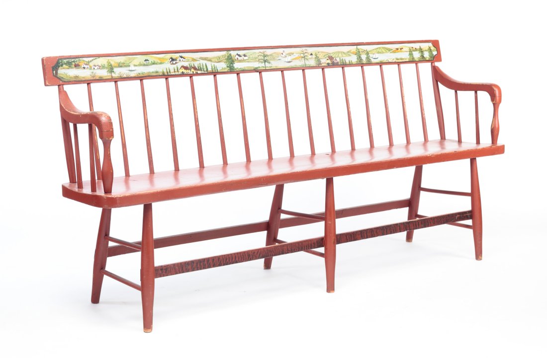 PAINT-DECORATED SETTLE BENCH. (1 of 4)