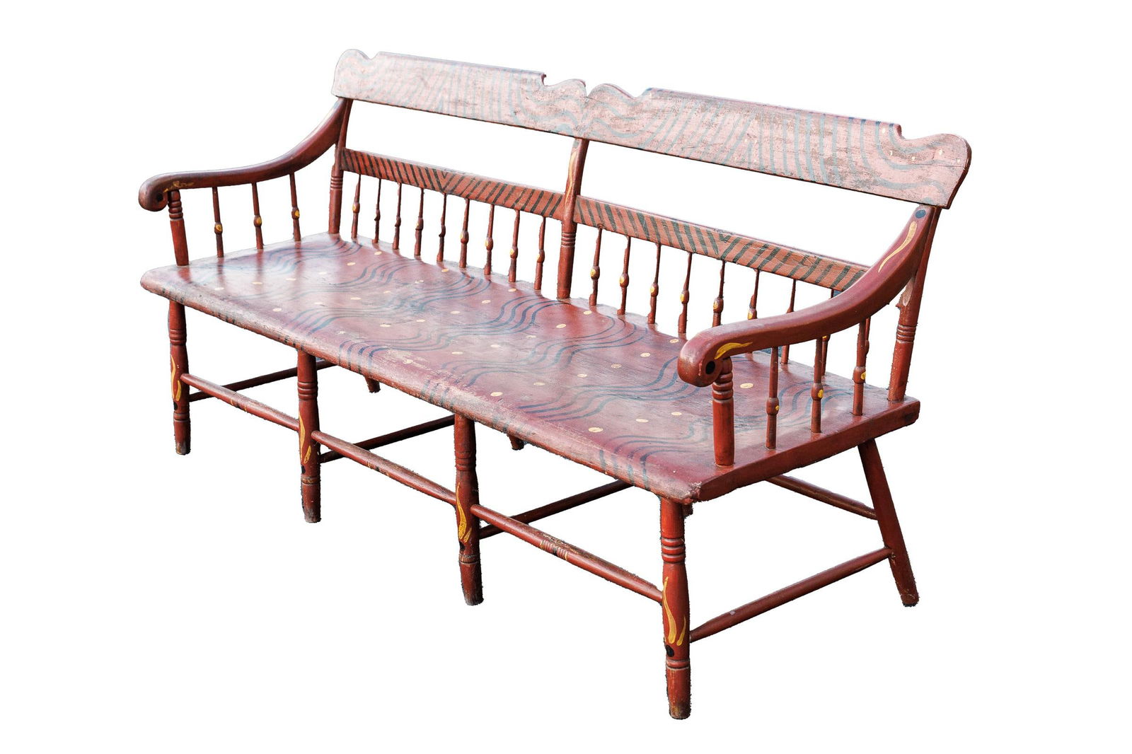 SETTLE BENCH WITH CONTEMPORARY FOLK ART PAINT DECORATION. (1 of 15)