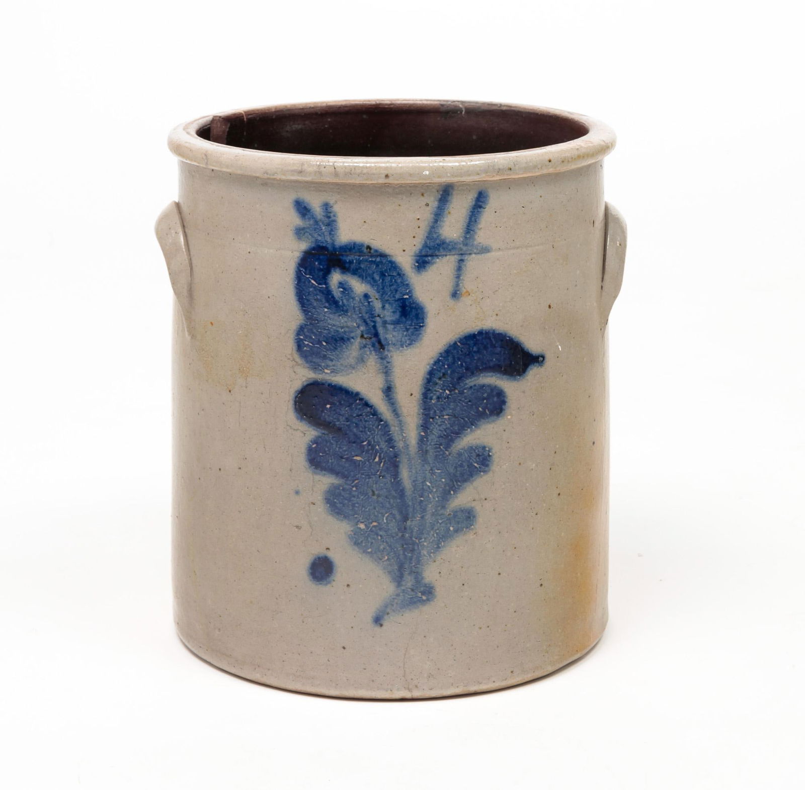 LARGE BLUE DECORATED STONEWARE CROCK. (1 of 7)