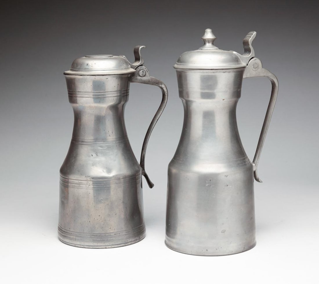 TWO EUROPEAN PEWTER TANKARDS. (1 of 4)