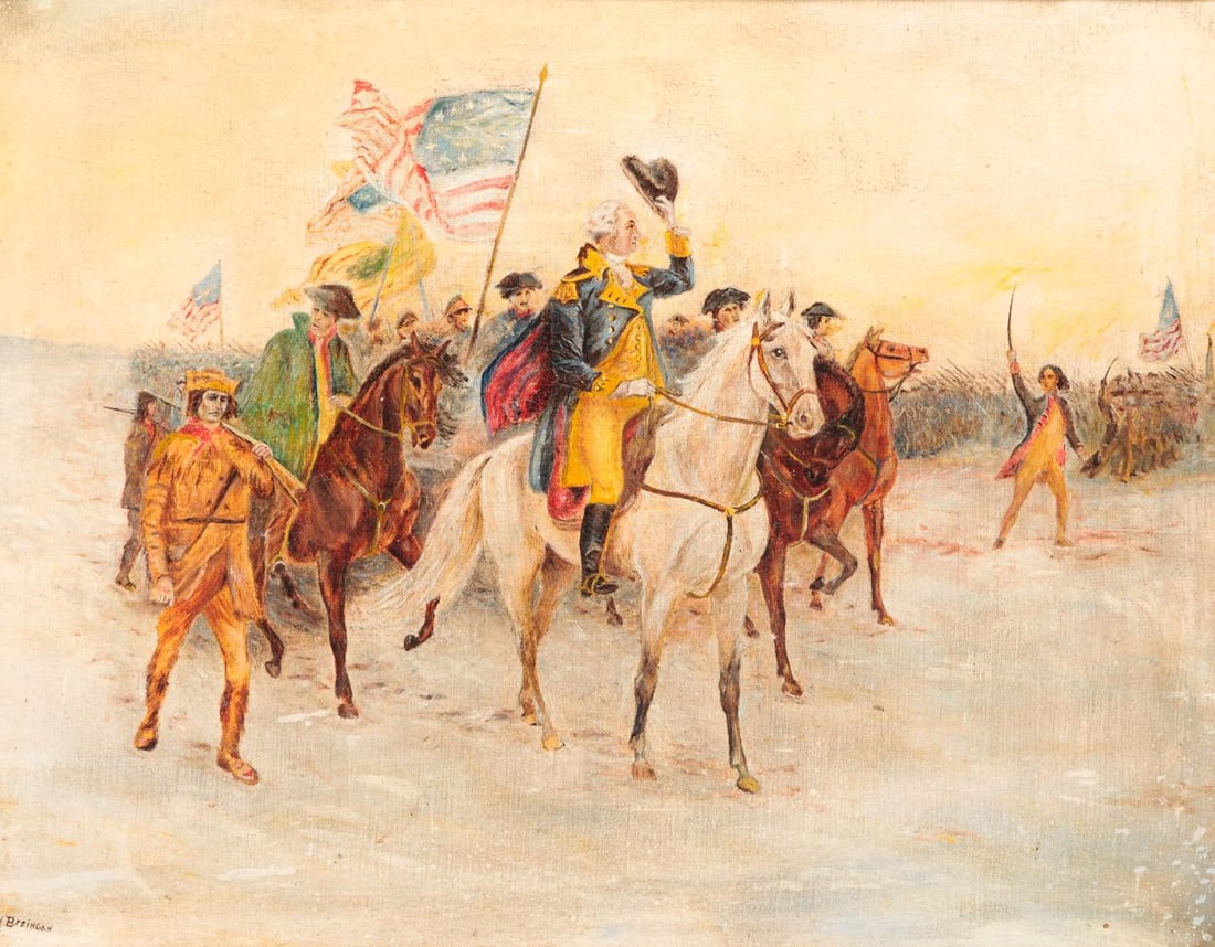 REVOLUTIONARY WAR SCENE OIL ON CANVAS. (1 of 5)