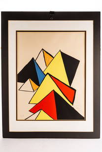 ARTIST PROOF BY ALEXANDER CALDER (1898-1976).: American, 20th Century (1970). Lithograph on Arches paper, "Pyramids". Signed in pencil to right of image and annotated "EA" (an ?preuve d'artiste, aside from the edition of 100) to lower left. Unfram