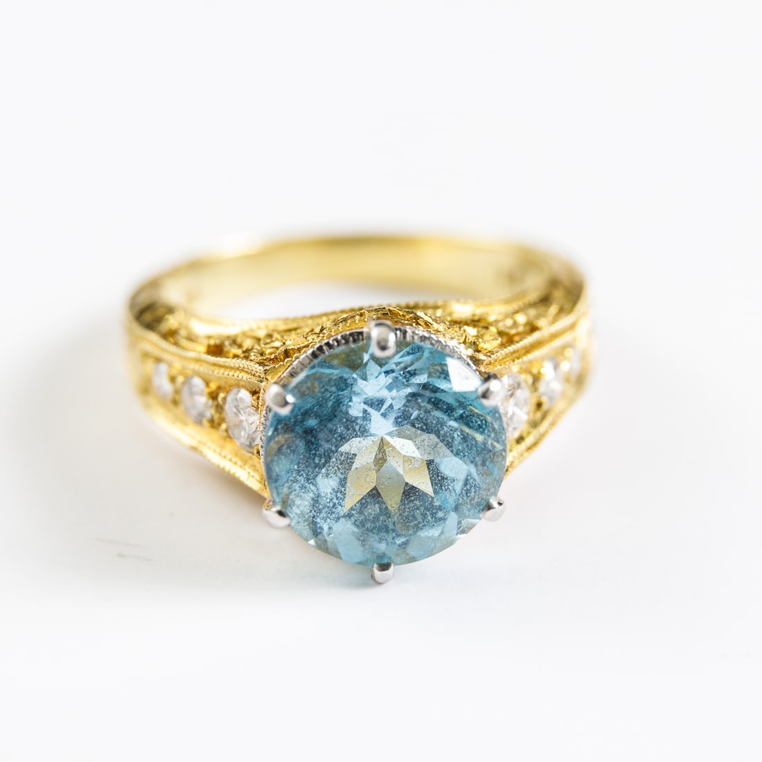 18K YELLOW GOLD, TOPAZ, AND DIAMOND RING. (1 of 6)