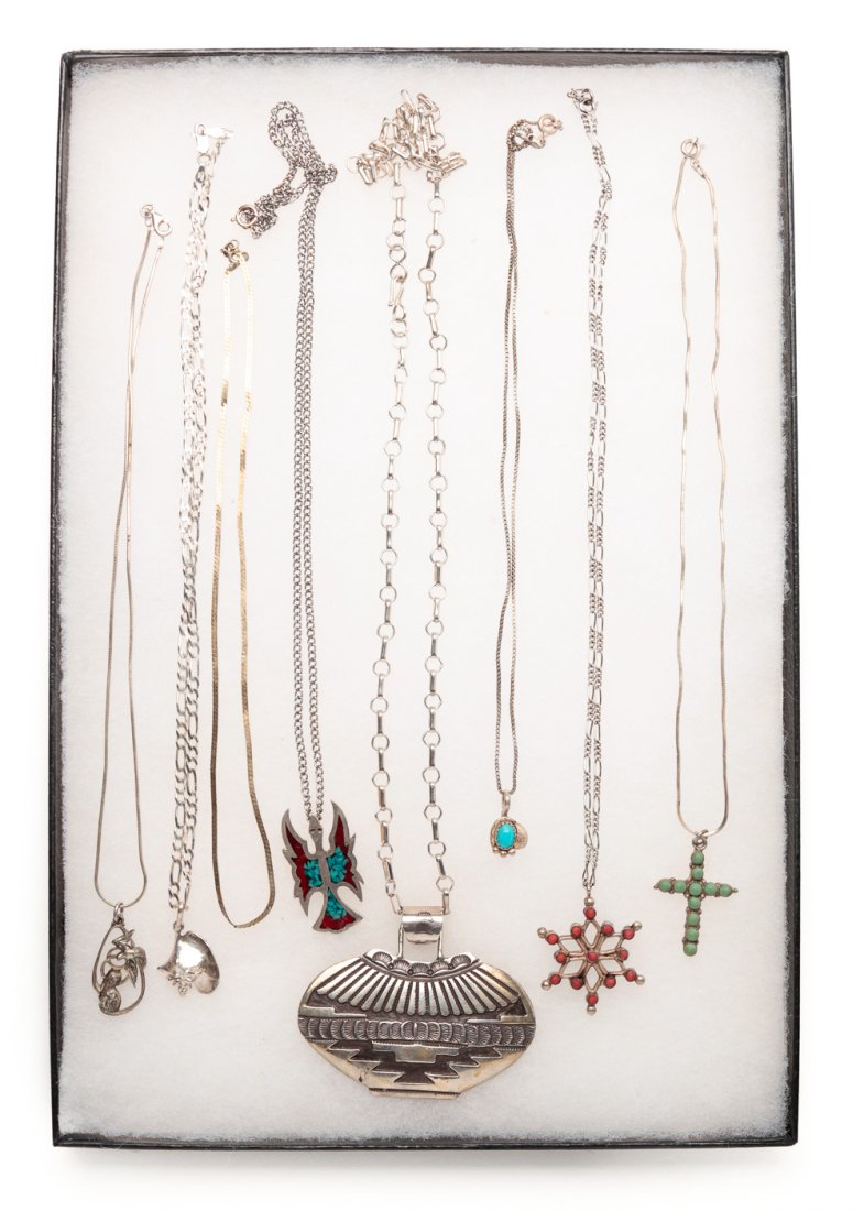 SMALL GROUP MOSTLY STERLING NECKLACES. (1 of 6)