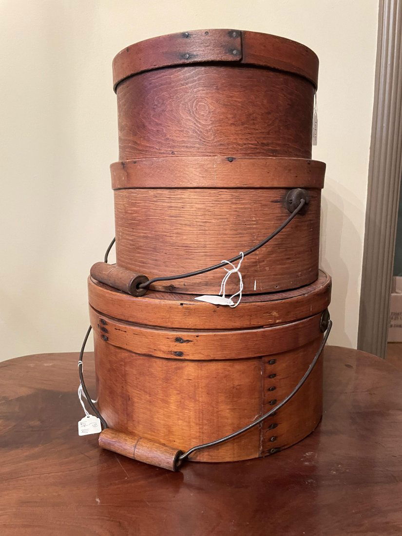 THREE ROUND BENTWOOD CONTAINERS. (1 of 1)