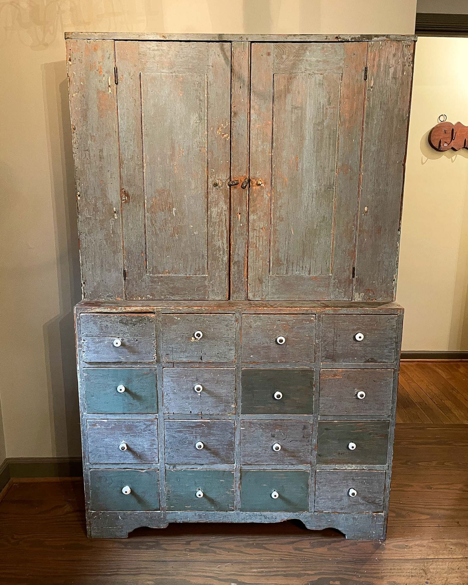 COUNTRY PAINTED STEPBACK APOTHECARY CUPBOARD. (1 of 4)