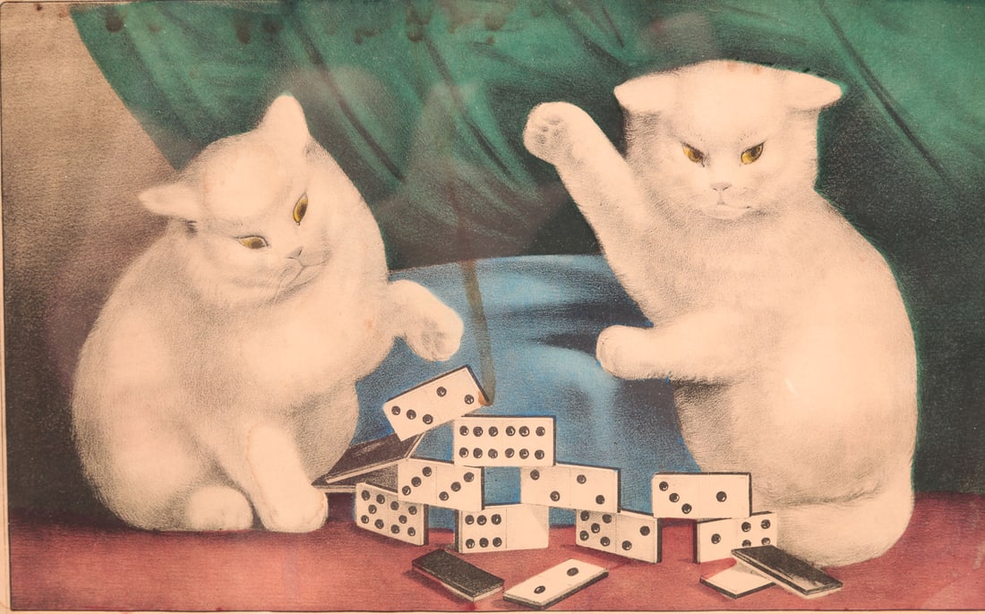 CURRIER AND IVES PRINT, "MY LITTLE WHITE KITTIES". (1 of 4)