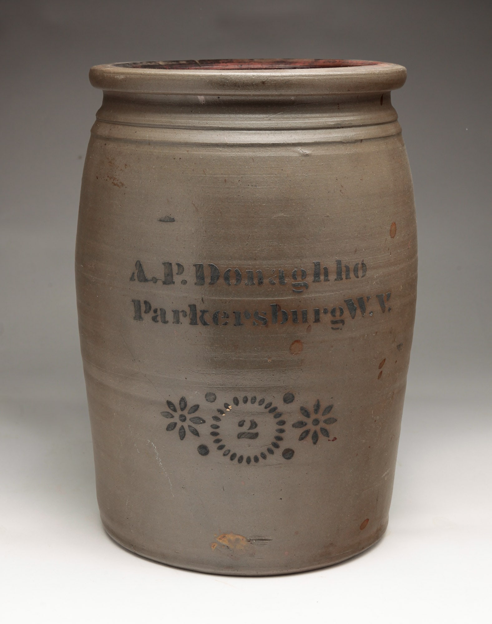 STENCILED TWO GALLON STONEWARE JAR. (1 of 5)