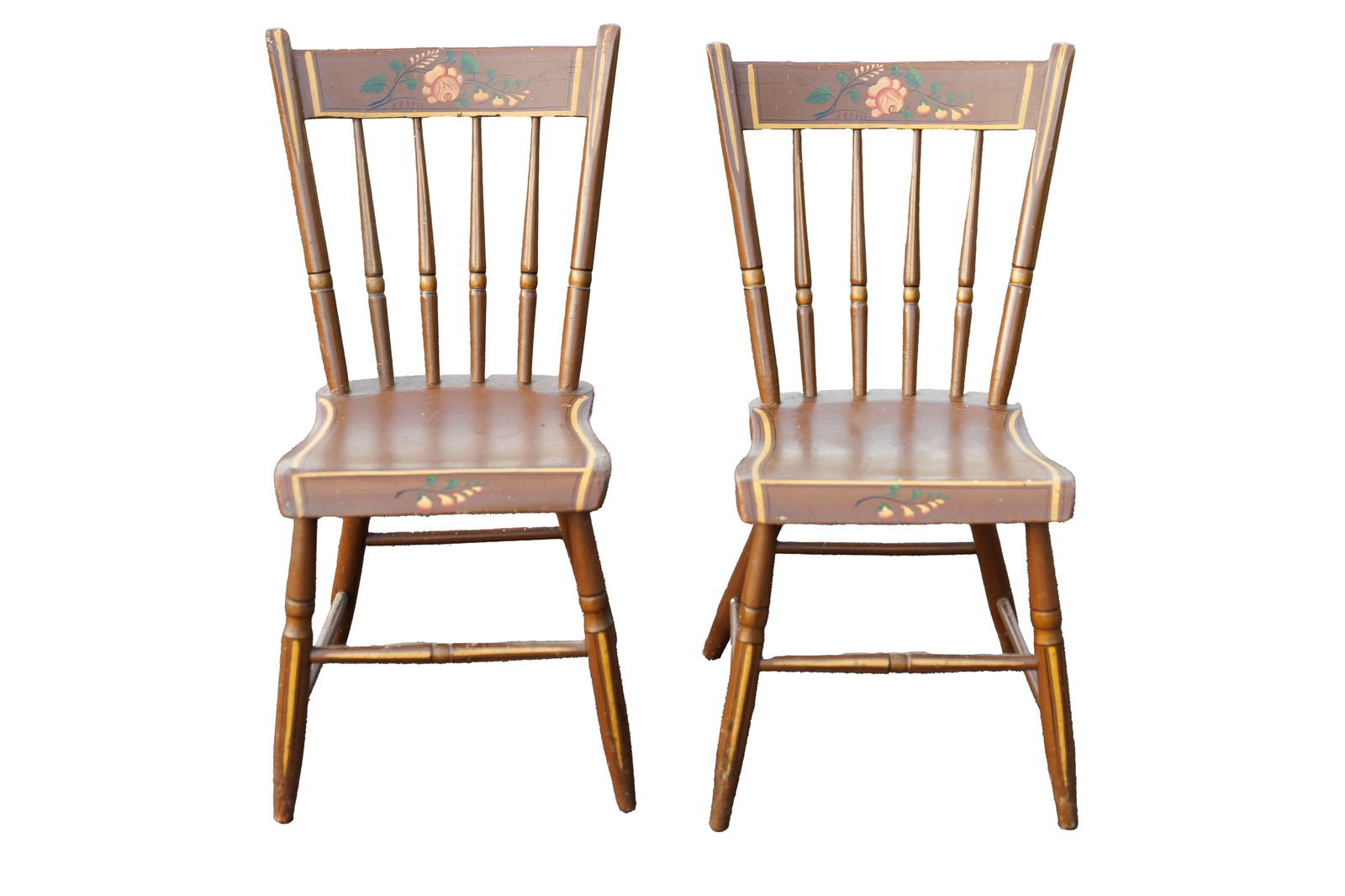 TWO PAINT-DECORATED PLANK-BOTTOM CHAIRS. (1 of 11)