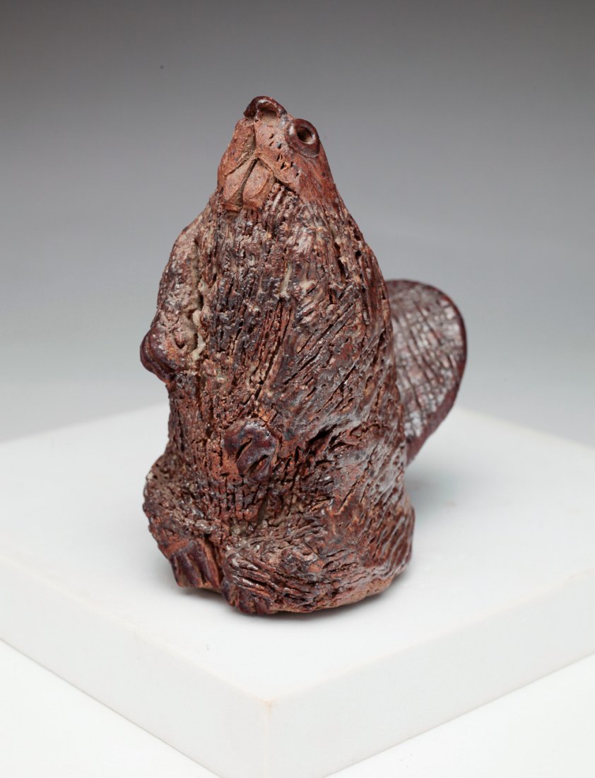 SEWER TILE BEAVER.: American, Late 20th century, signed "Monica Curtis". Standing beaver, 3.75"h.
