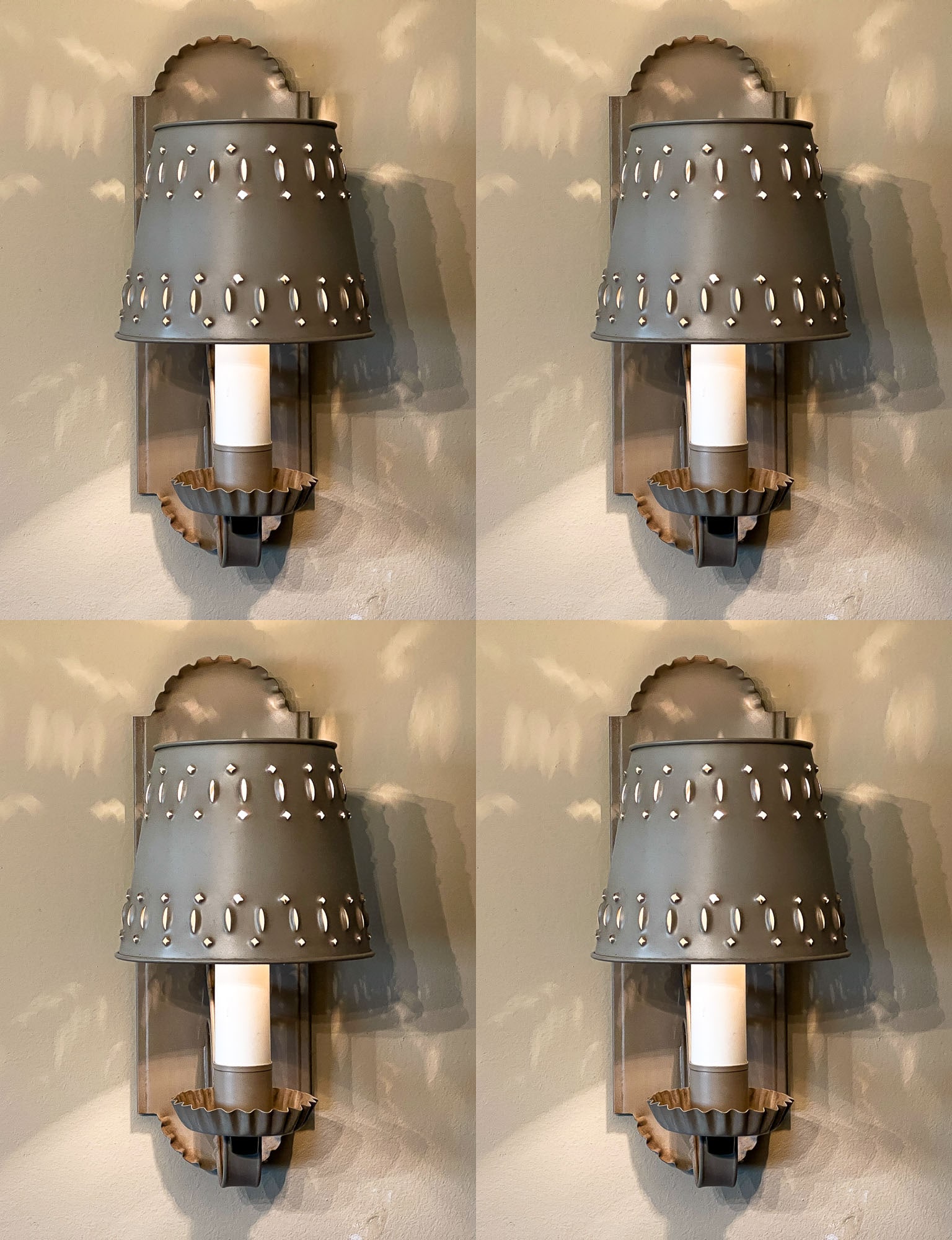 FOUR PAINTED TIN WALL SCONCES. (1 of 3)