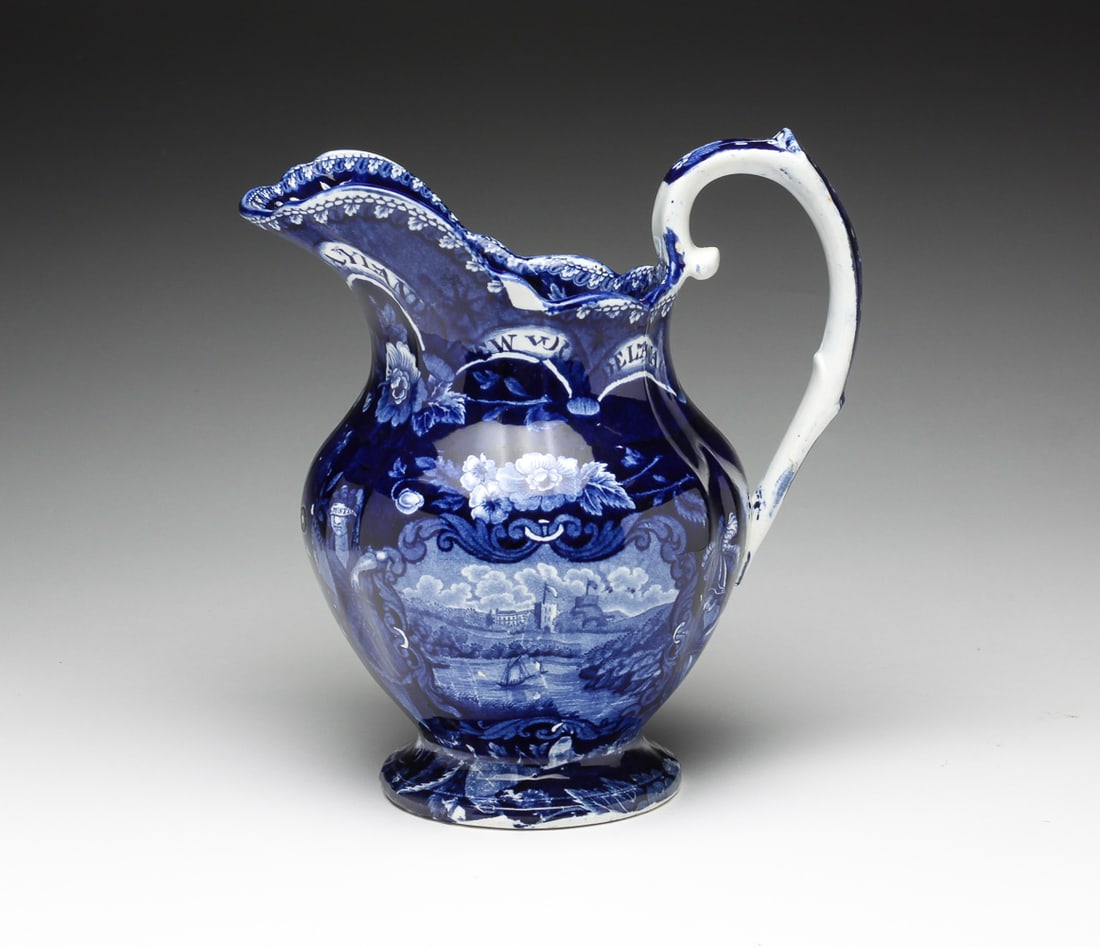 HISTORICAL BLUE STAFFORDSHIRE STATES PITCHER. (1 of 7)