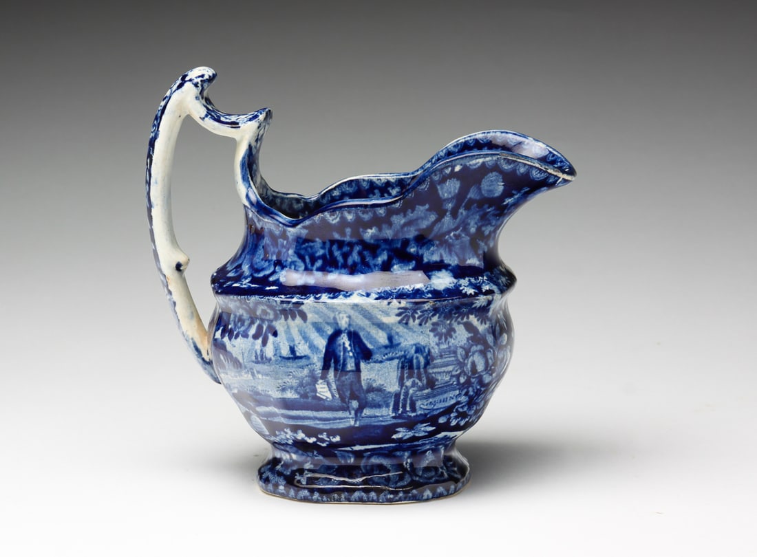 HISTORICAL BLUE STAFFORDSHIRE CREAMER. (1 of 4)