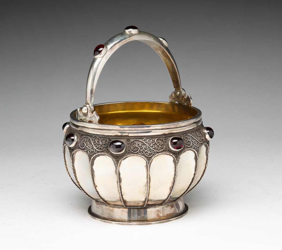 RUSSIAN SILVER BASKET WITH GARNETS. (1 of 6)