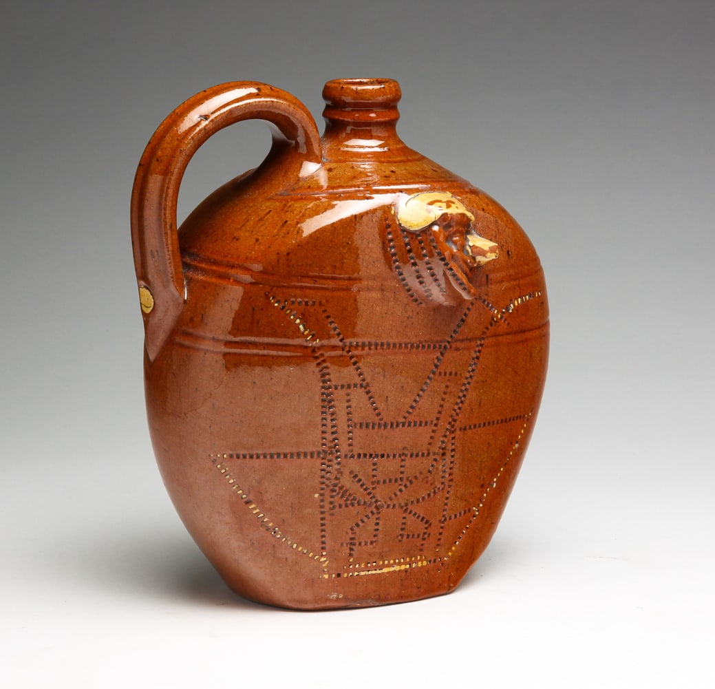 ENGLISH DECORATED REDWARE JUG. (1 of 4)