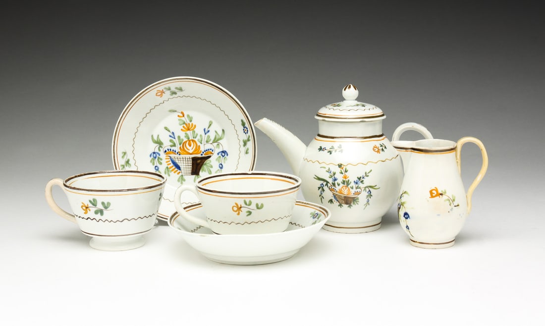 FOUR PIECE ENGLISH LEEDSWARE MINIATURE TEA SET. (1 of 4)