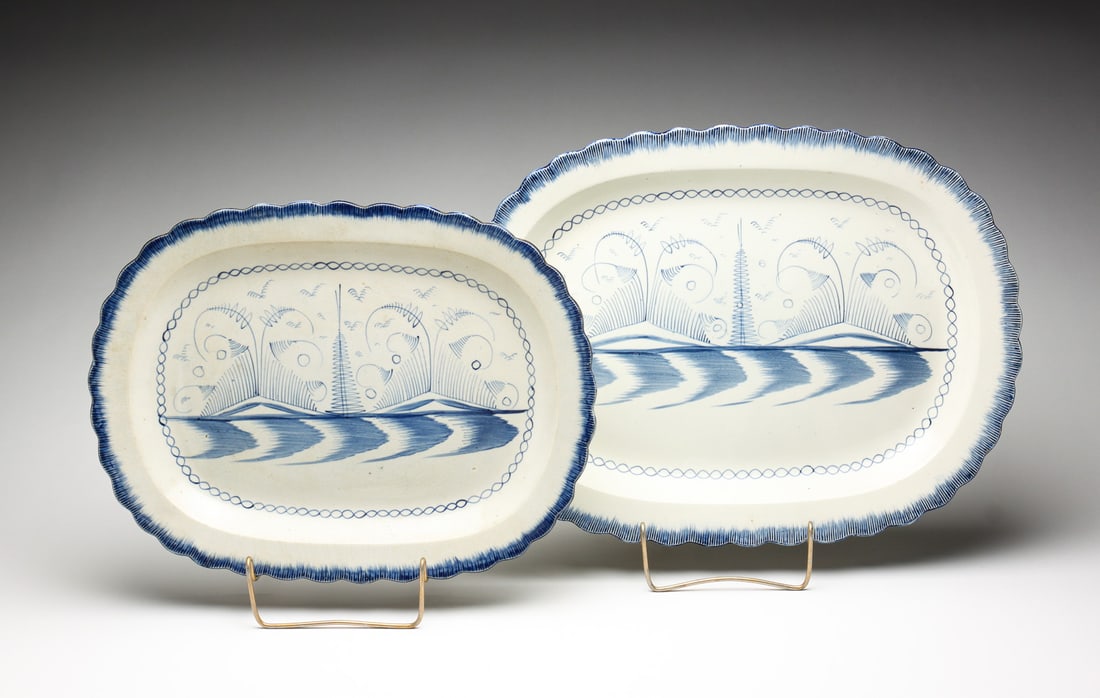 TWO SIMILAR ENGLISH FEATHER EDGE PLATTERS. (1 of 6)