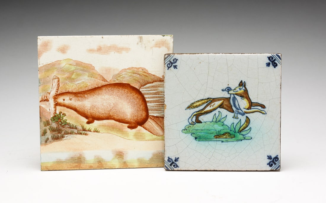 TWO POTTERY TILES. (1 of 4)