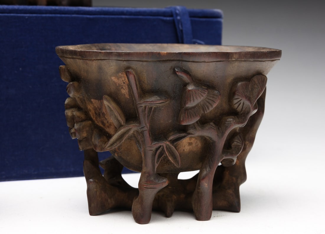 CHINESE SET OF FOUR ZITAN WOOD CUPS. (1 of 13)