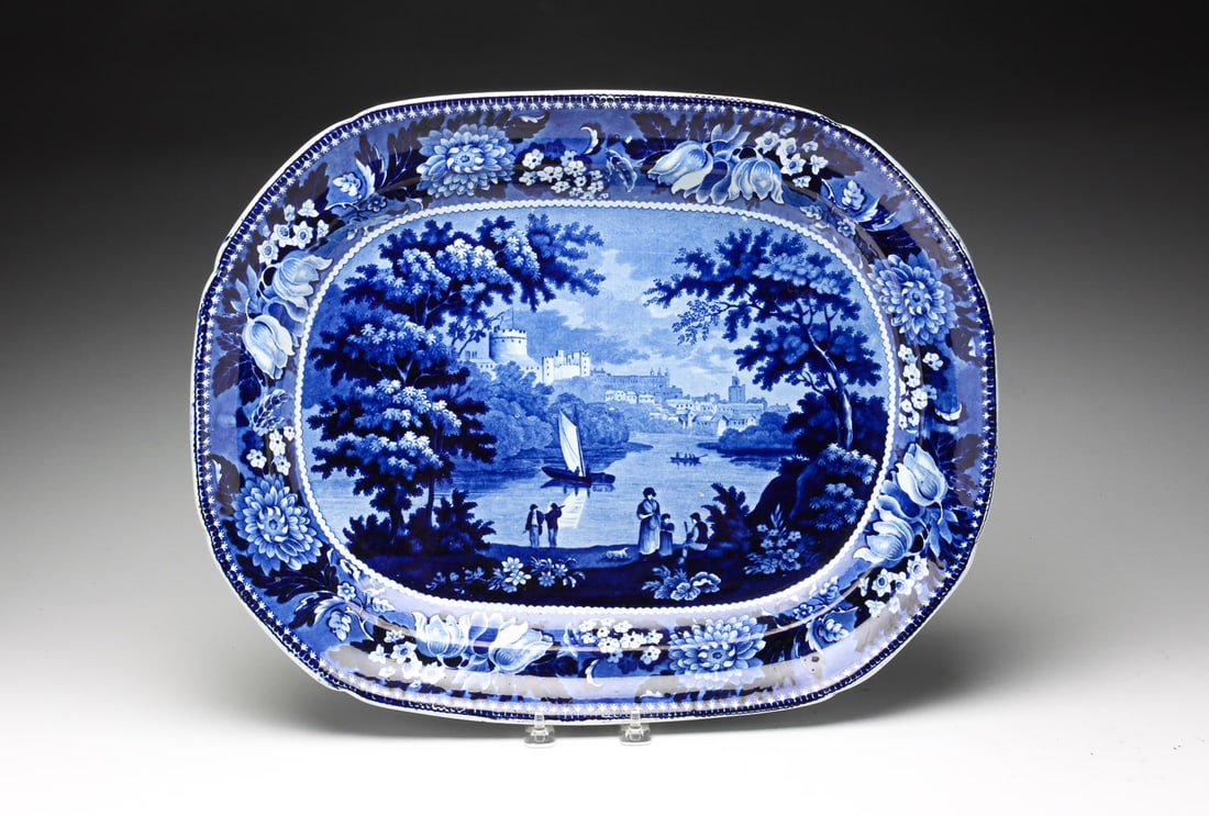 HISTORICAL BLUE STAFFORDSHIRE WINDSOR PLATTER. (1 of 5)