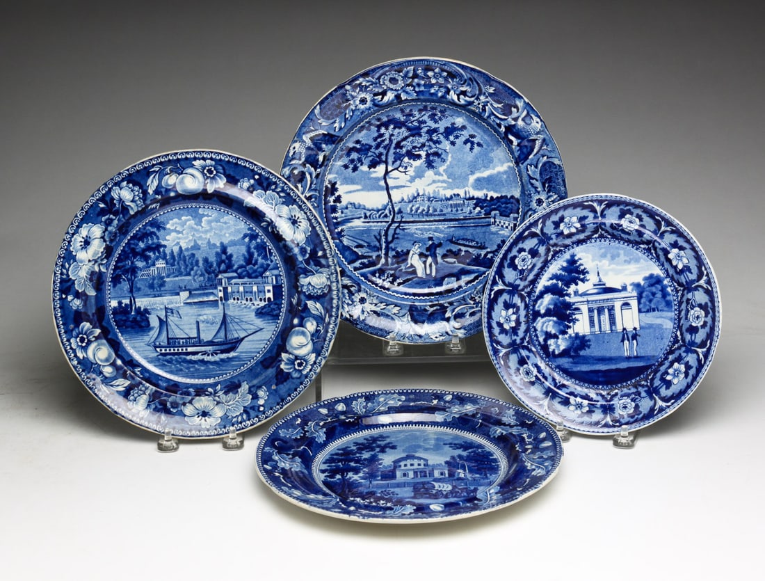 FOUR ENGLISH HISTORICAL BLUE STAFFORDSHIRE PLATES. (1 of 10)