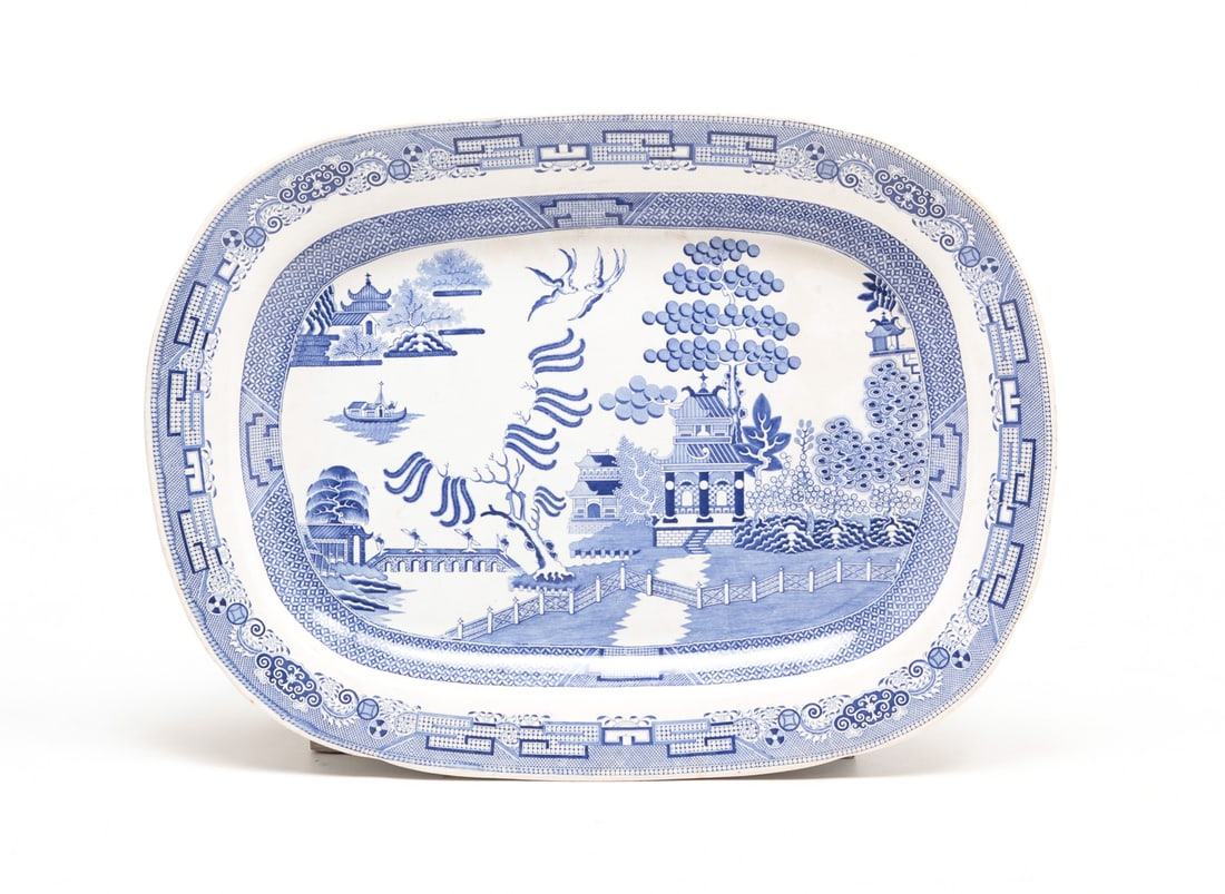 ENGLISH BLUE WILLOW IRONSTONE PLATTER. (1 of 4)