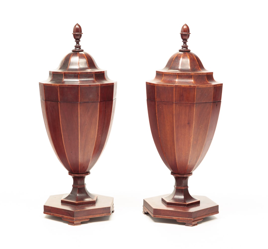 PAIR OF ENGLISH GEORGIAN URN SHAPED KNIFE BOXES. (1 of 6)