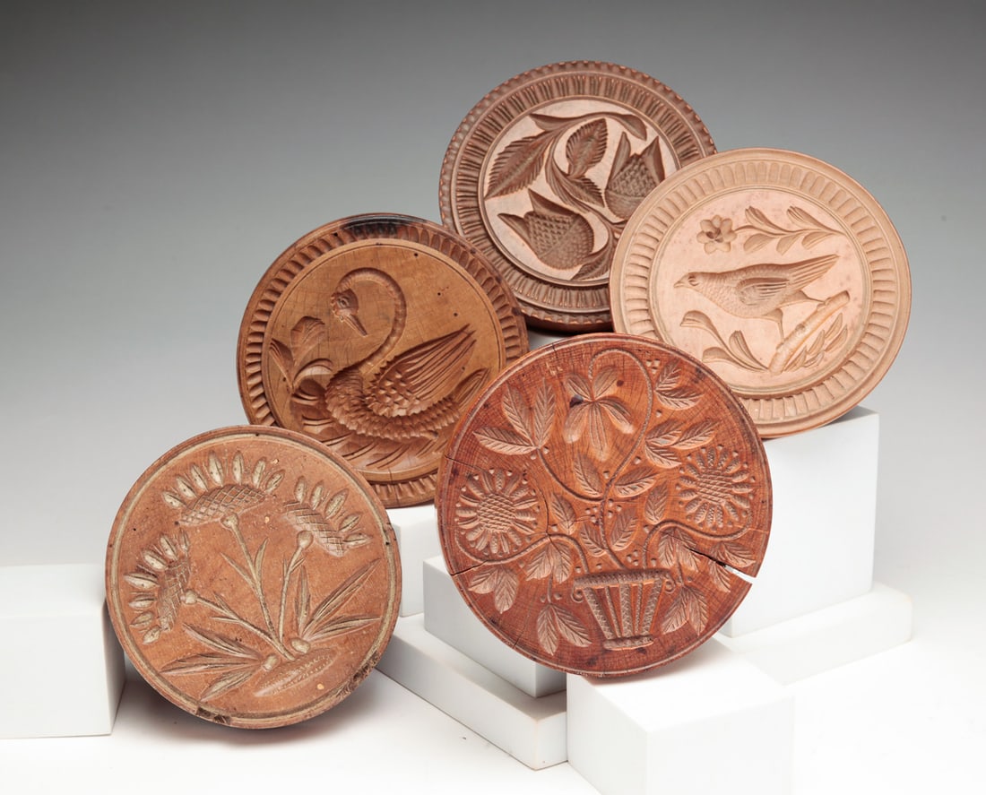 FIVE AMERICAN BUTTER PRINTS. (1 of 7)