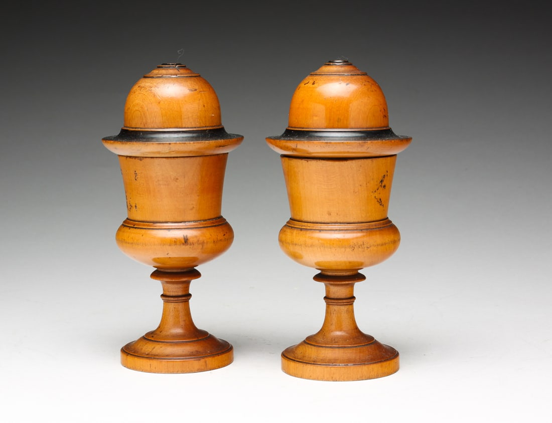 PAIR OF TREENWARE FOOTED JARS. (1 of 4)
