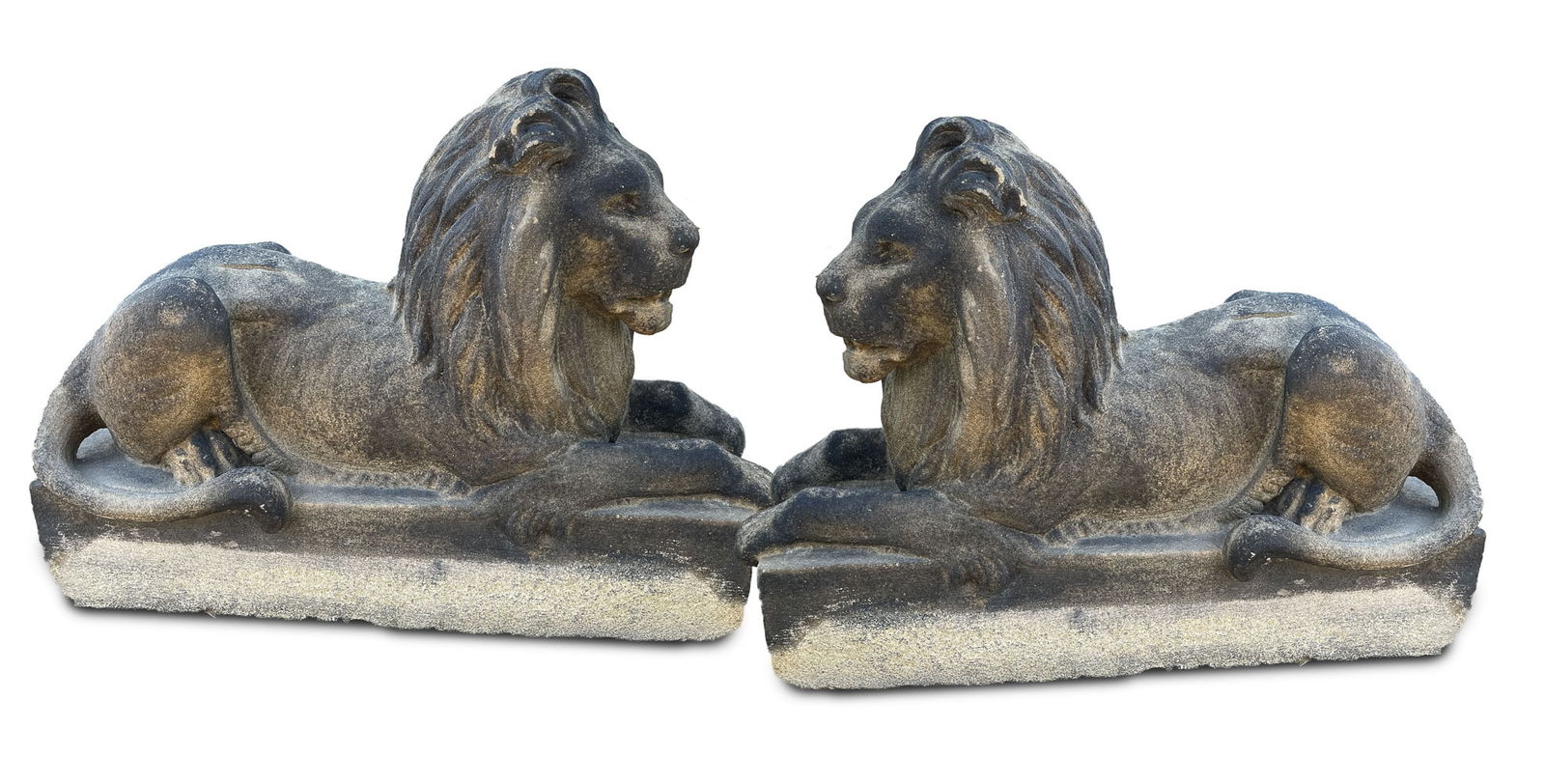 PAIR OF AMERICAN SANDSTONE LIONS. (1 of 1)