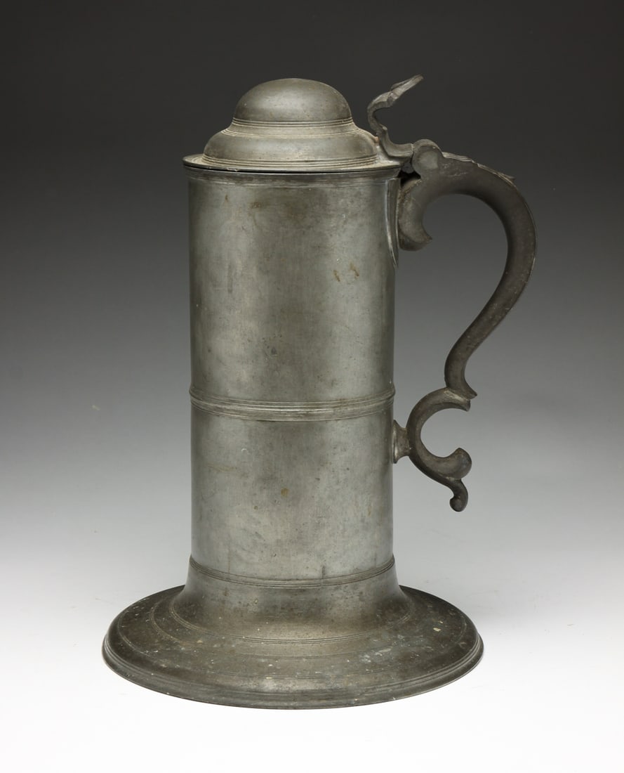 EUROPEAN PEWTER FLAGON. (1 of 6)
