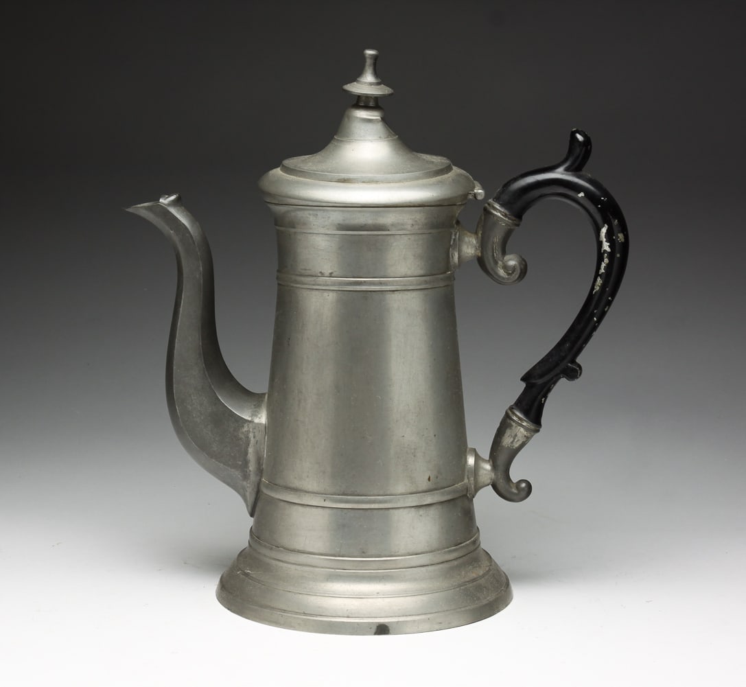 PEWTER COFFEE POT BY JOHN H. WHITLOCK (1811-1866). (1 of 6)