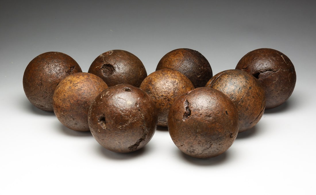 NINE BURL BOCCE BALLS. (1 of 4)