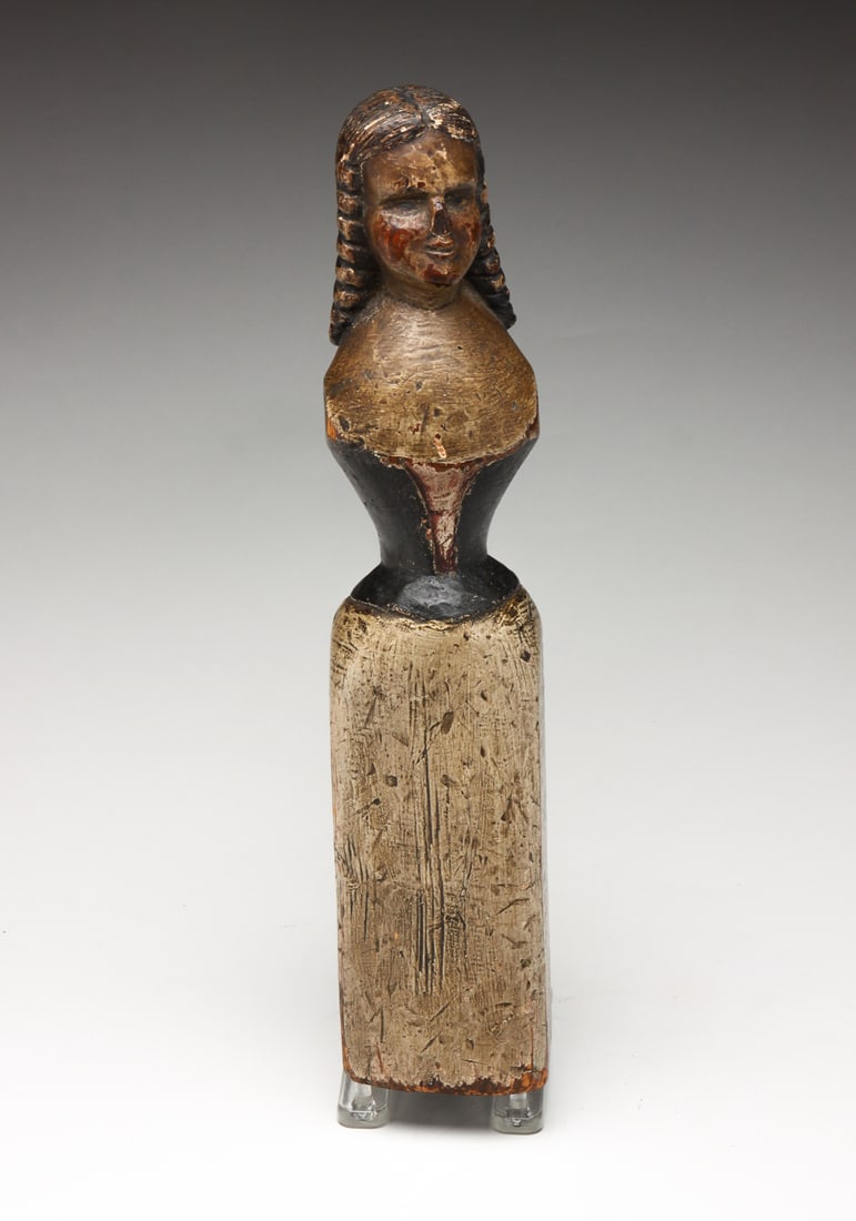 AMERICAN FOLK ART CARVING OF WOMAN. (1 of 5)