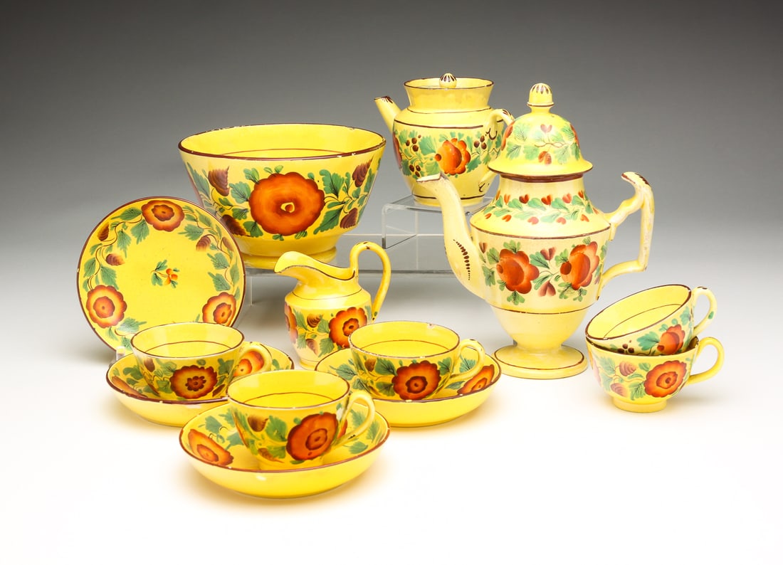 NINE PIECE ENGLISH CANARYWARE MINIATURE TEA SET. (1 of 6)