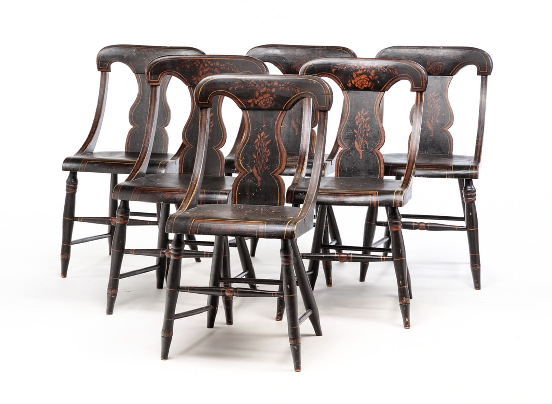 SIX AMERICAN COUNTRY EMPIRE DECORATED CHAIRS. (1 of 5)