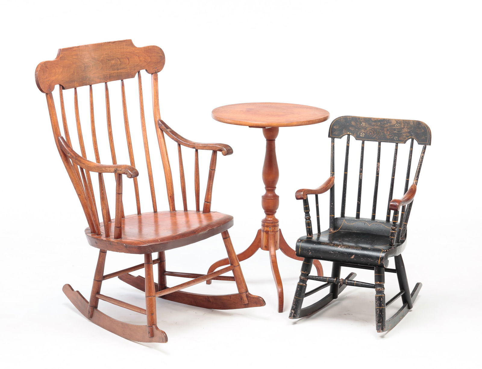 A CANDLESTAND AND TWO ROCKING CHAIRS. (1 of 8)