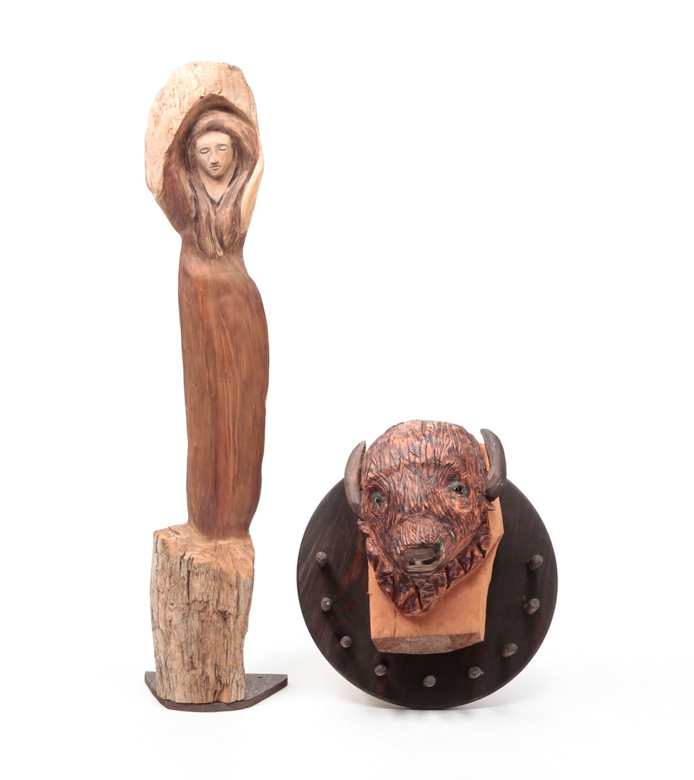 TWO FOLKSY WOODEN CARVINGS. (1 of 5)