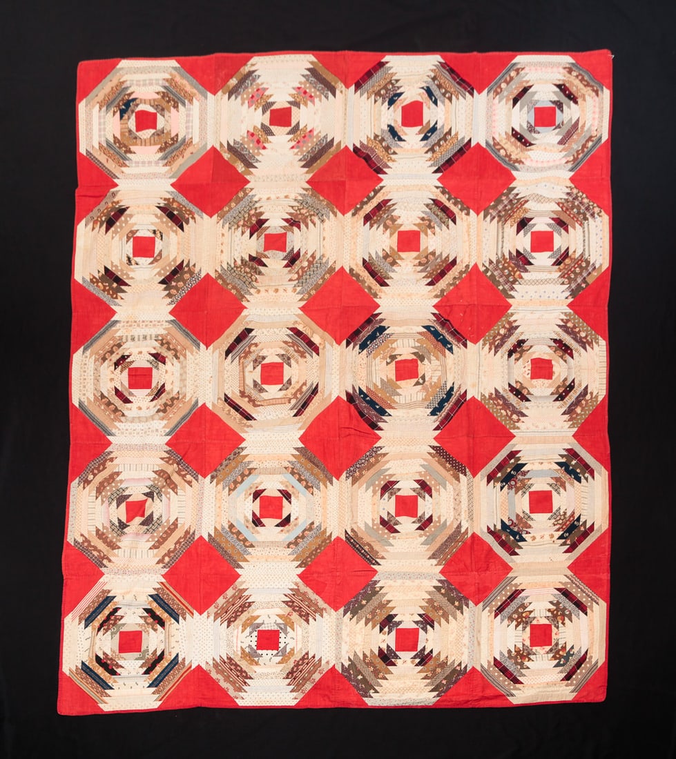 PIECED "LOG CABIN" QUILT. (1 of 8)