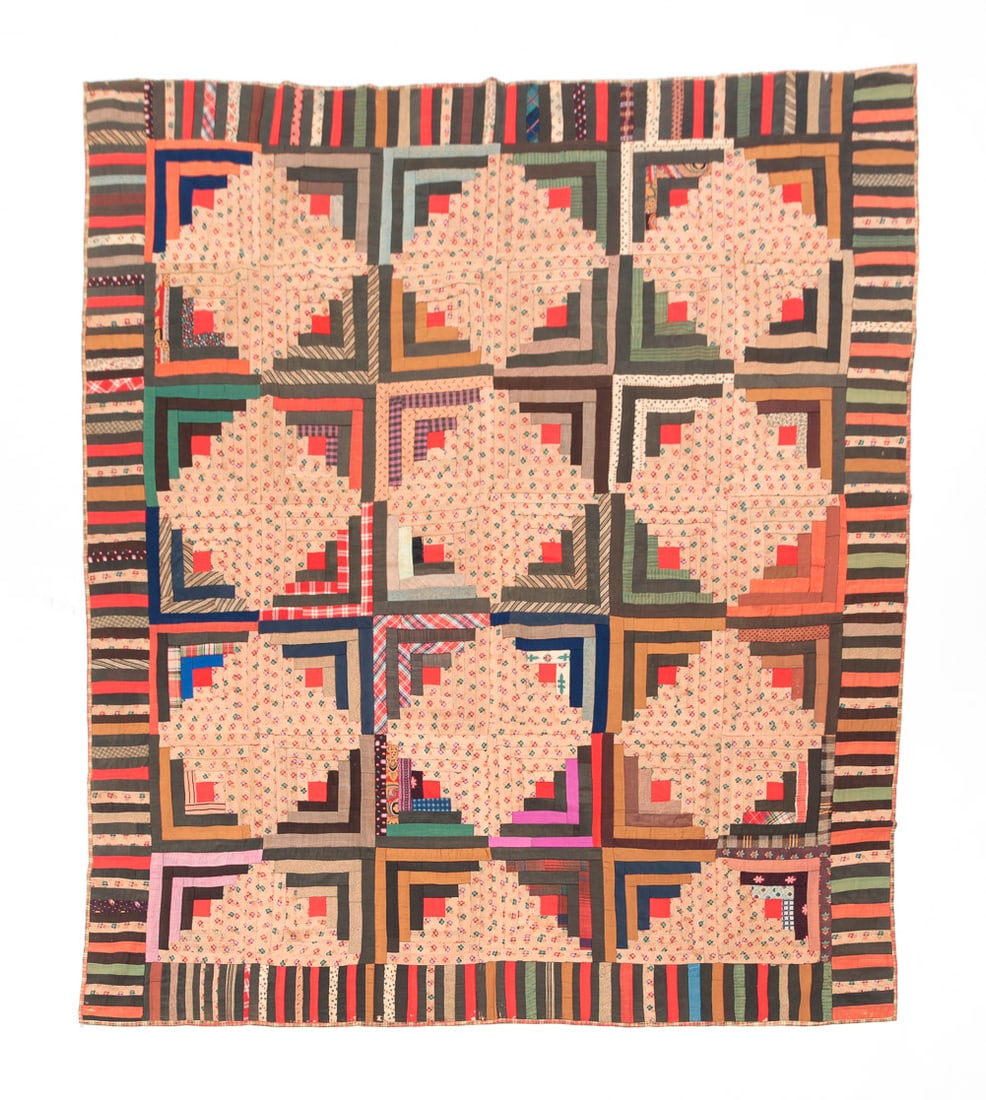 PIECED "LOG CABIN" QUILT. (1 of 4)